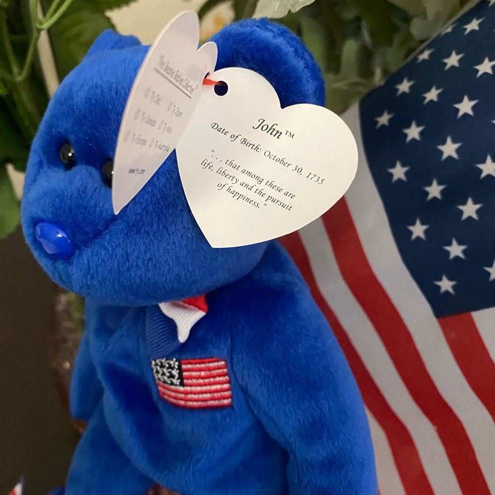 🇺🇸 RETIRED TY BEANIE BABY “JOHN” PATRIOTIC BEAR. RARE! MWMT! APPROX 8”. - Picture 4 of 7